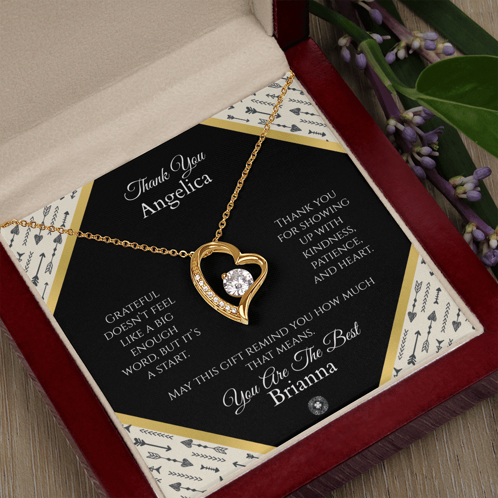 Forever Love Necklace: Personalized Onyx Arrow Message Card Jewelry 18k Yellow Gold Finish Mahogany Style Luxury Box with LED The Sterling Clover & Co.