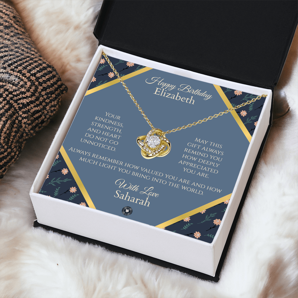 Love Knot Necklace: Personalized Navy Floral Message Card