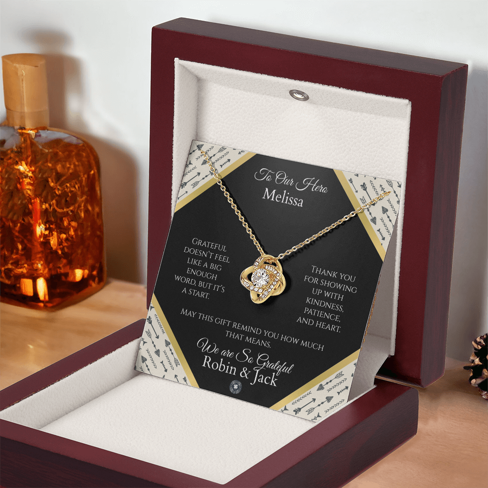 Love Knot Necklace: Personalized Onyx Arrow Message Card