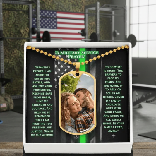 Dog Tag Necklace Custom Photo Upload with Engraving: A Military Service Prayer