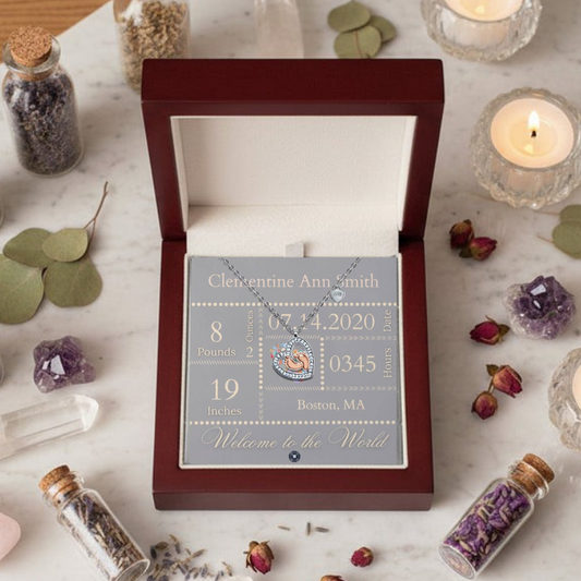 Baby Feet & Heart Announcement Necklace: Cream