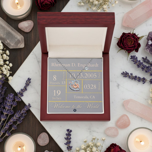 Baby Feet & Heart Announcement Necklace: Yellow