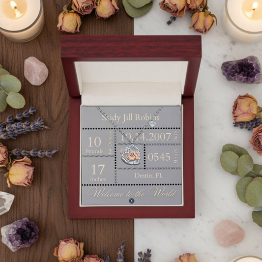 Baby Feet & Heart Announcement Necklace: Black