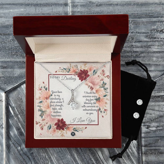 Alluring Beauty Necklace & Earring Set: Darling Jewelry 14k White Gold Two Tone Box The Sterling Clover & Co.