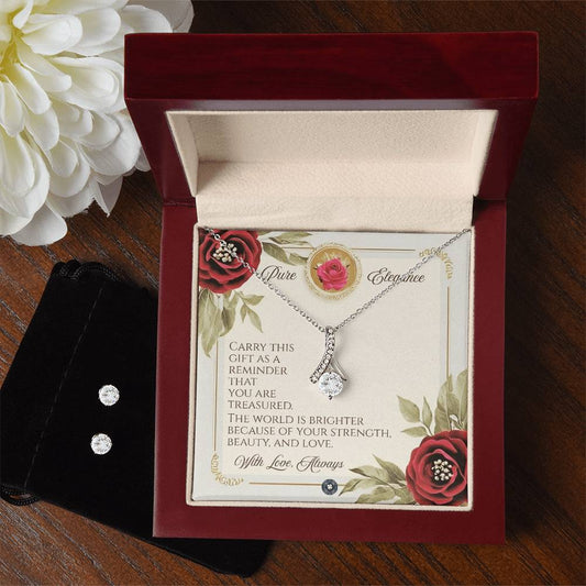 Alluring Beauty Necklace & Earring Set: Elegance Jewelry 14k White Gold Mahogany Style Luxury Box with LED The Sterling Clover & Co.