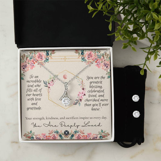 Alluring Beauty Necklace & Earring Set: Forever Jewelry 14k White Gold Two Tone Box The Sterling Clover & Co.