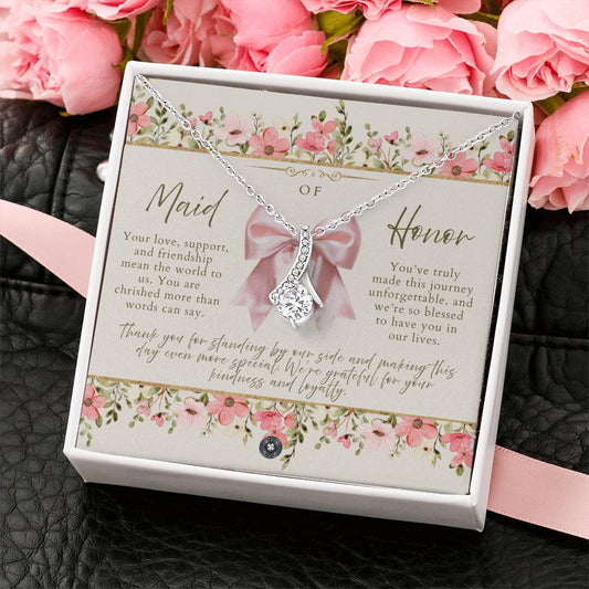 Alluring Beauty Necklace: Maid of Honor Jewelry 14k White Gold Finish Two Tone Box Pink Luxe The Sterling Clover & Co.