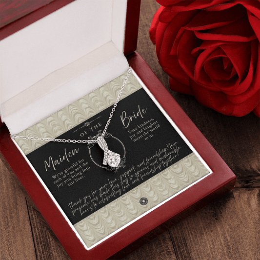 Alluring Beauty Necklace: Maiden of the Bride Jewelry 14k White Gold Finish Black Luxe Mahogany Style Luxury Box with LED The Sterling Clover & Co.