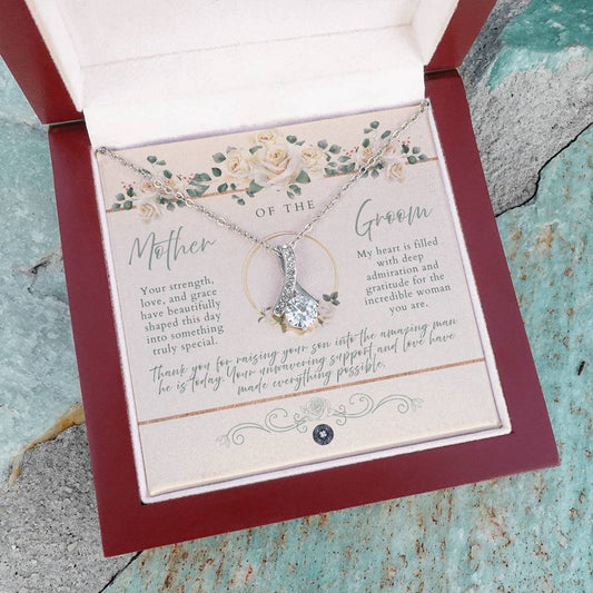 Alluring Beauty Necklace: Mother of the Groom Jewelry 14k White Gold Finish White Luxe Mahogany Style Luxury Box with LED The Sterling Clover & Co.