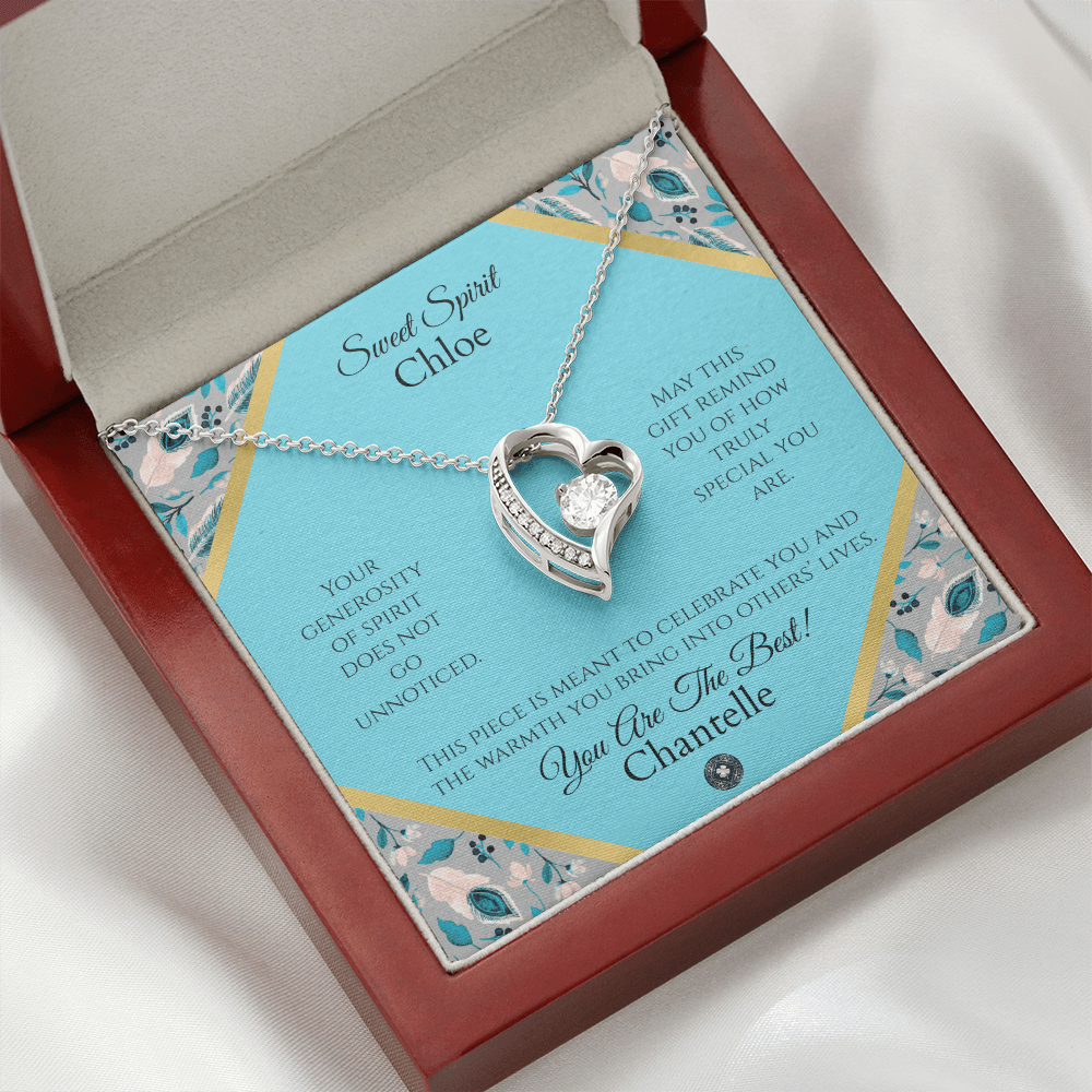 Forever Love Necklace: Personalized Azure Feather Message Card Jewelry 14k White Gold Finish Mahogany Style Luxury Box with LED The Sterling Clover & Co.