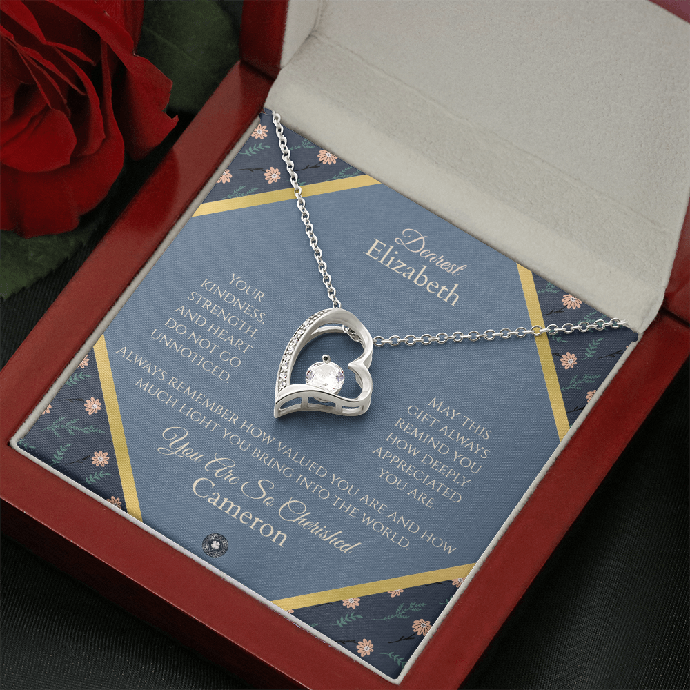 Forever Love Necklace: Personalized Navy Floral Message Card