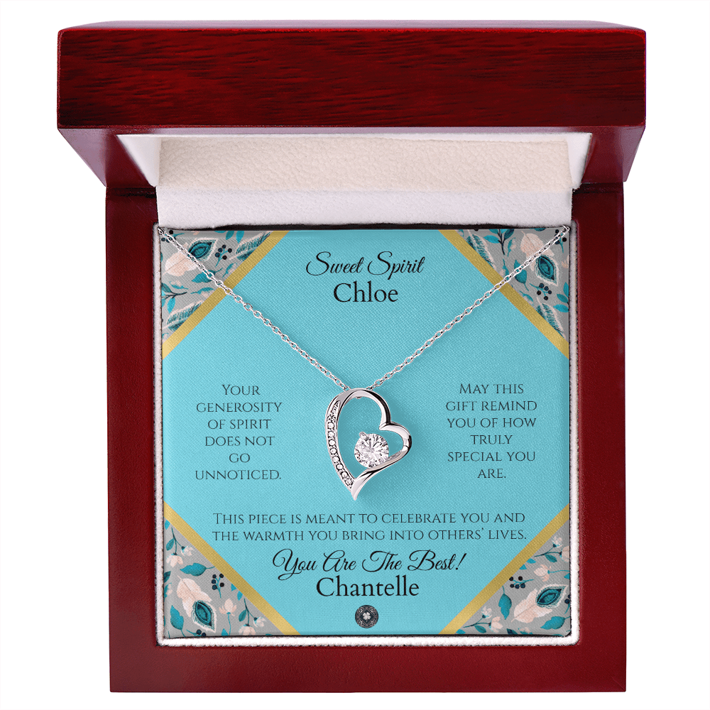 Forever Love Necklace: Personalized Azure Feather Message Card Jewelry 18k Yellow Gold Finish Two Tone Box The Sterling Clover & Co.