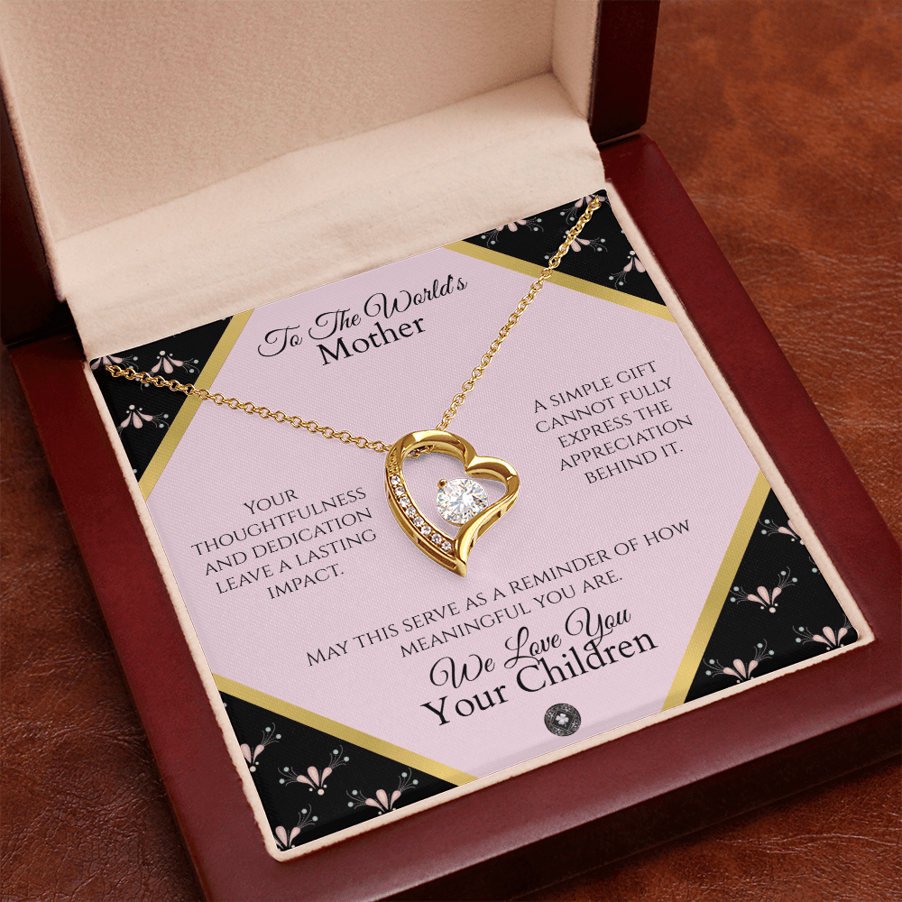 Forever Love Necklace: Personalized Pink Pixie Message Card Jewelry 18k Yellow Gold Finish Mahogany Style Luxury Box with LED The Sterling Clover & Co.