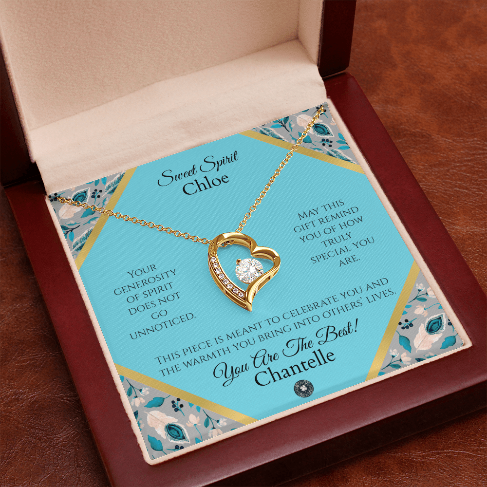 Forever Love Necklace: Personalized Azure Feather Message Card Jewelry 18k Yellow Gold Finish Mahogany Style Luxury Box with LED The Sterling Clover & Co.