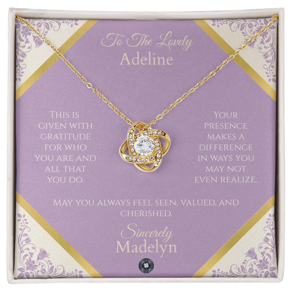 Love Knot Necklace: Personalized French Lavender Message Card
