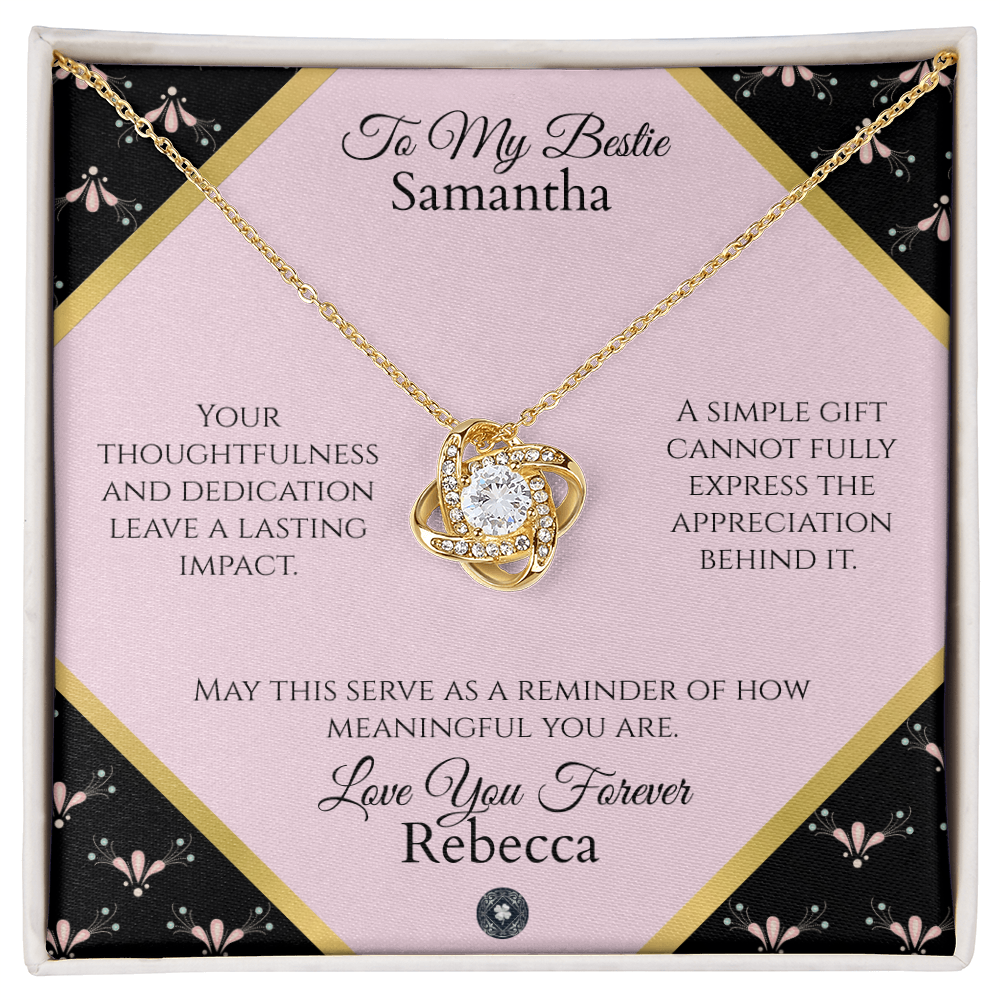 Love Knot Necklace: Personalized Pink Pixie Message Card