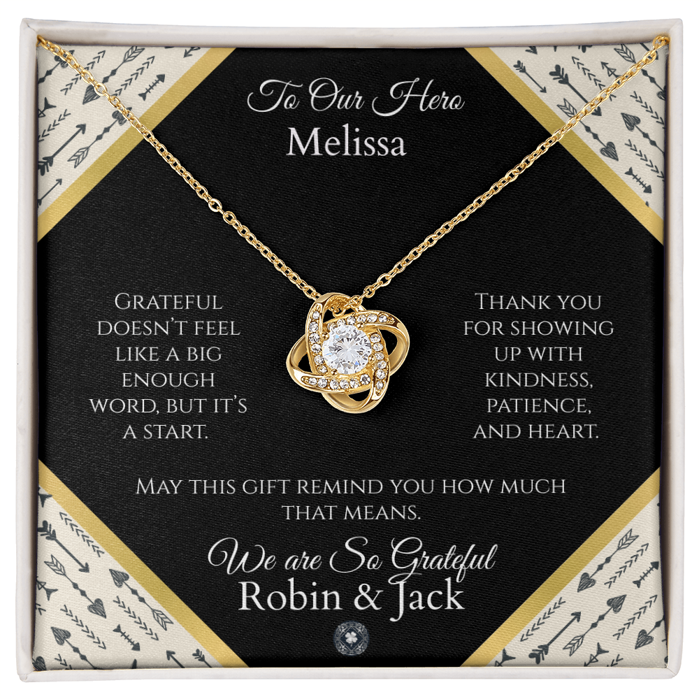 Love Knot Necklace: Personalized Onyx Arrow Message Card