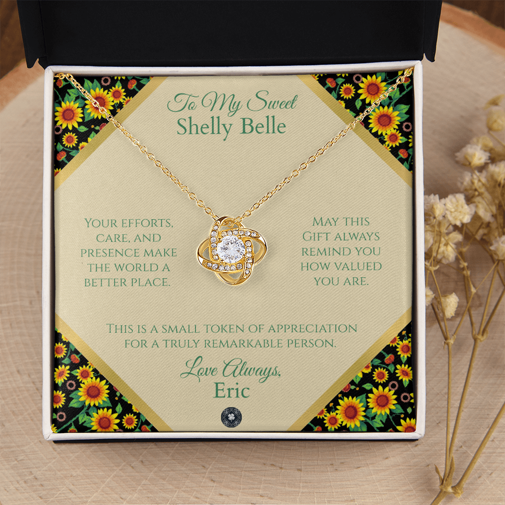 Love Knot Necklace: Personalized Sunflowers Message Card