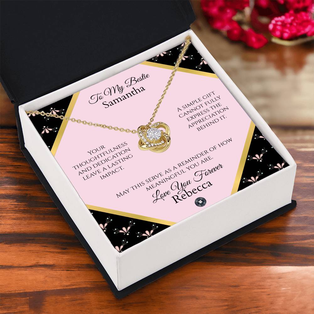 Love Knot Necklace: Personalized Pink Pixie Message Card