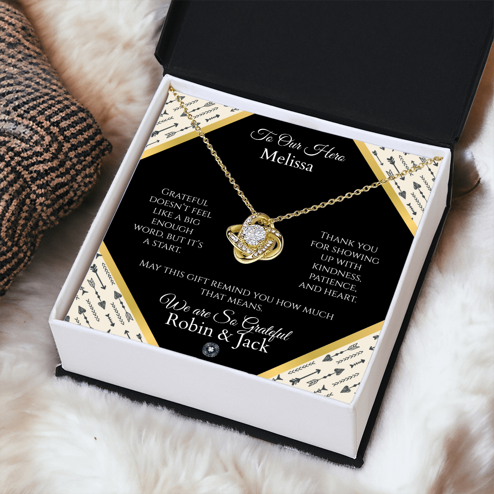 Love Knot Necklace: Personalized Onyx Arrow Message Card