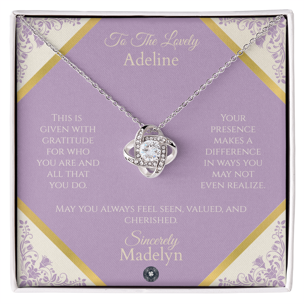 Love Knot Necklace: Personalized French Lavender Message Card