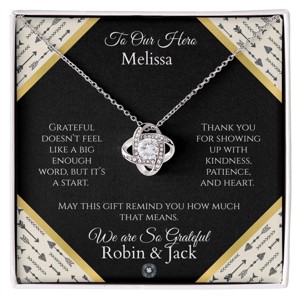 Love Knot Necklace: Personalized Onyx Arrow Message Card