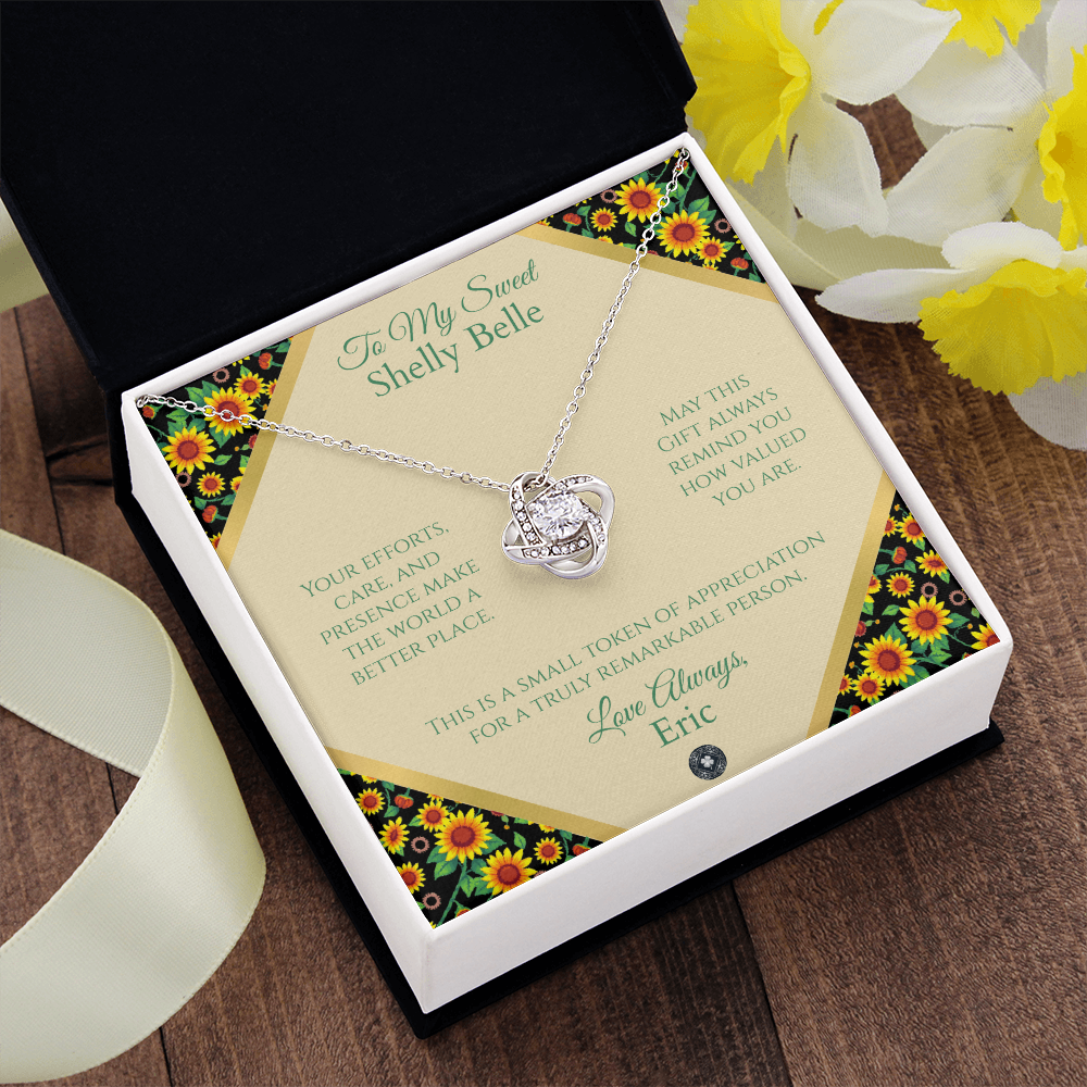 Love Knot Necklace: Personalized Sunflowers Message Card