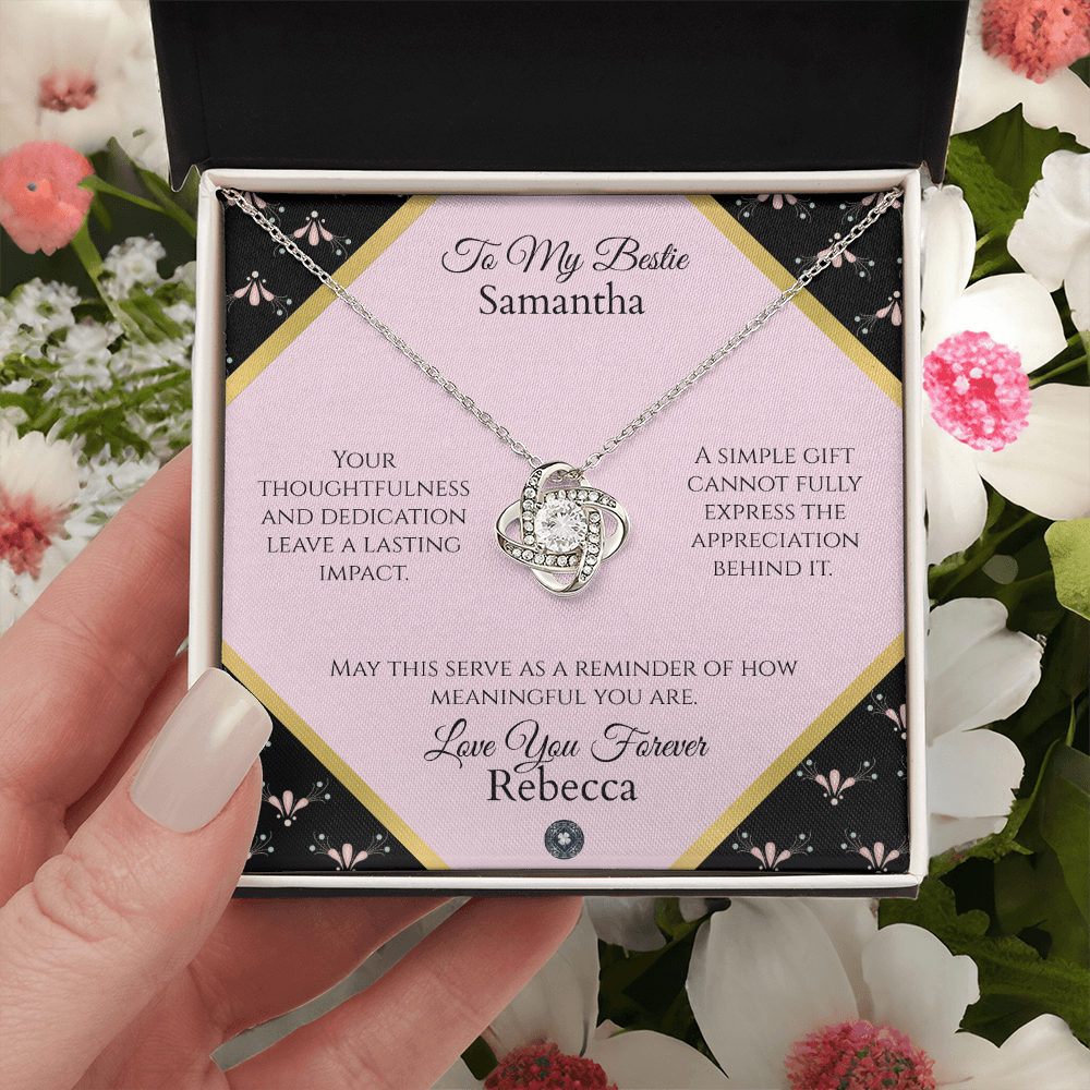 Love Knot Necklace: Personalized Pink Pixie Message Card