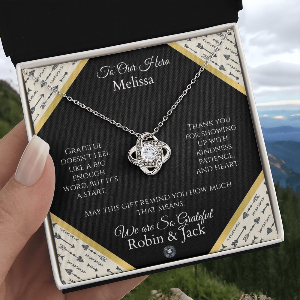 Love Knot Necklace: Personalized Onyx Arrow Message Card