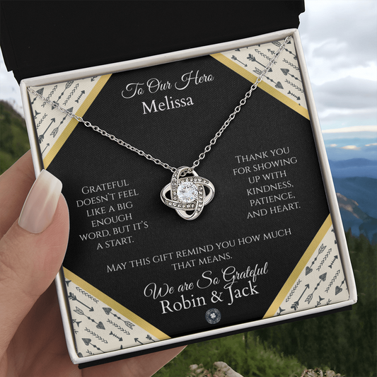 Love Knot Necklace: Personalized Onyx Arrow Message Card