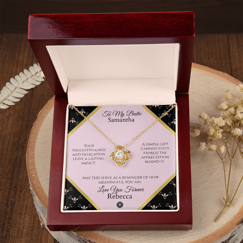 Love Knot Necklace: Personalized Pink Pixie Message Card