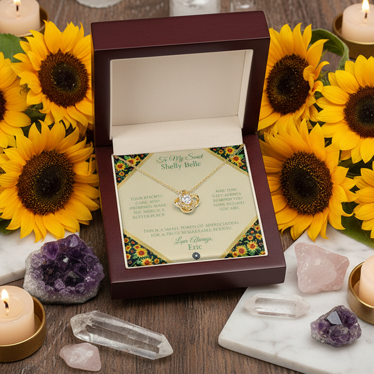 Love Knot Necklace: Personalized Sunflowers Message Card