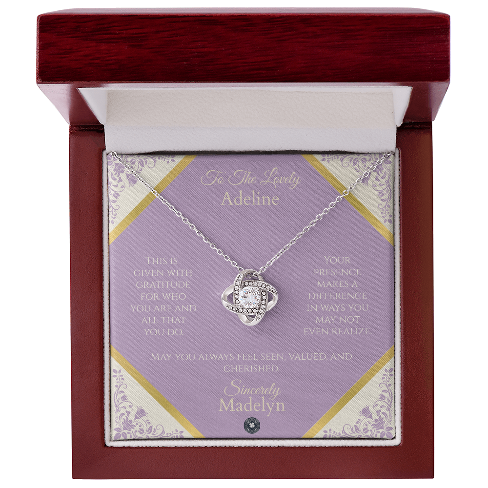 Love Knot Necklace: Personalized French Lavender Message Card