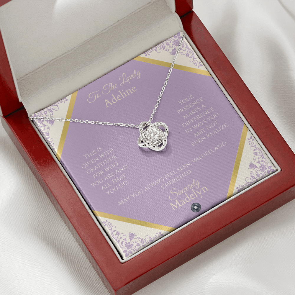Love Knot Necklace: Personalized French Lavender Message Card