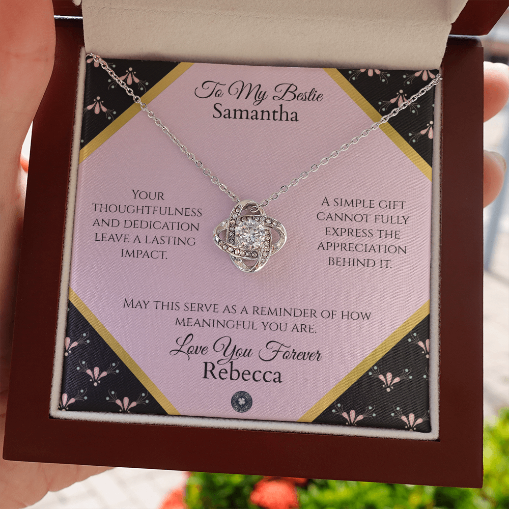 Love Knot Necklace: Personalized Pink Pixie Message Card