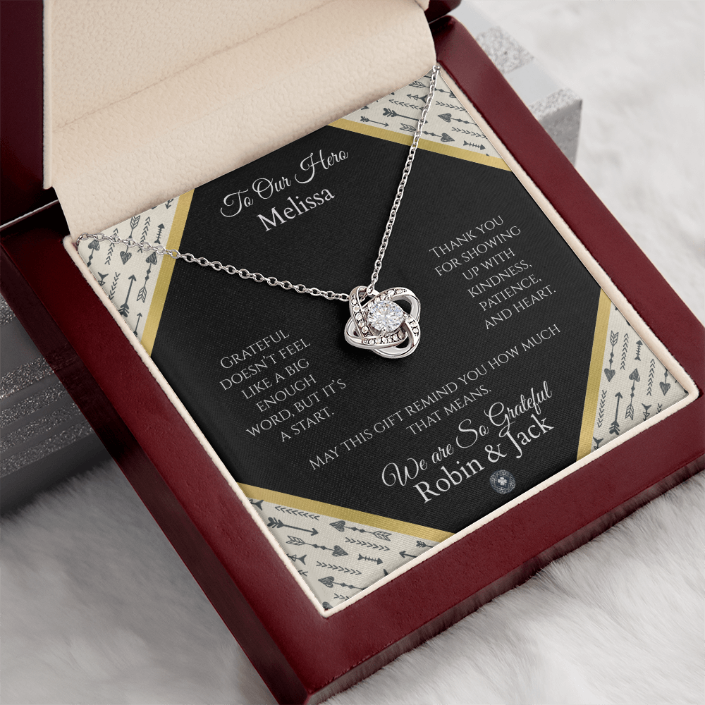 Love Knot Necklace: Personalized Onyx Arrow Message Card