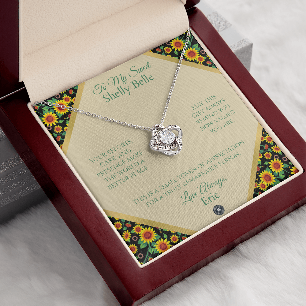 Love Knot Necklace: Personalized Sunflowers Message Card