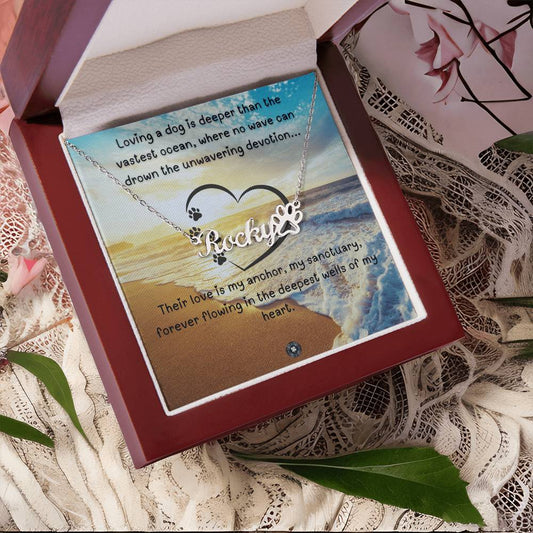 Paw Print & Name Necklace: Beach Dog
