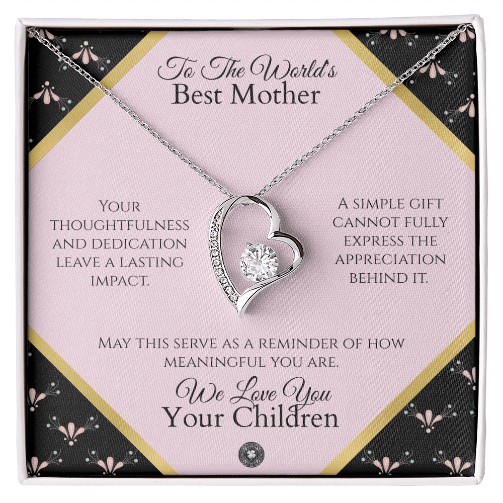 Forever Love Necklace: Personalized Pink Pixie Message Card Jewelry 14k White Gold Finish Mahogany Style Luxury Box with LED The Sterling Clover & Co.