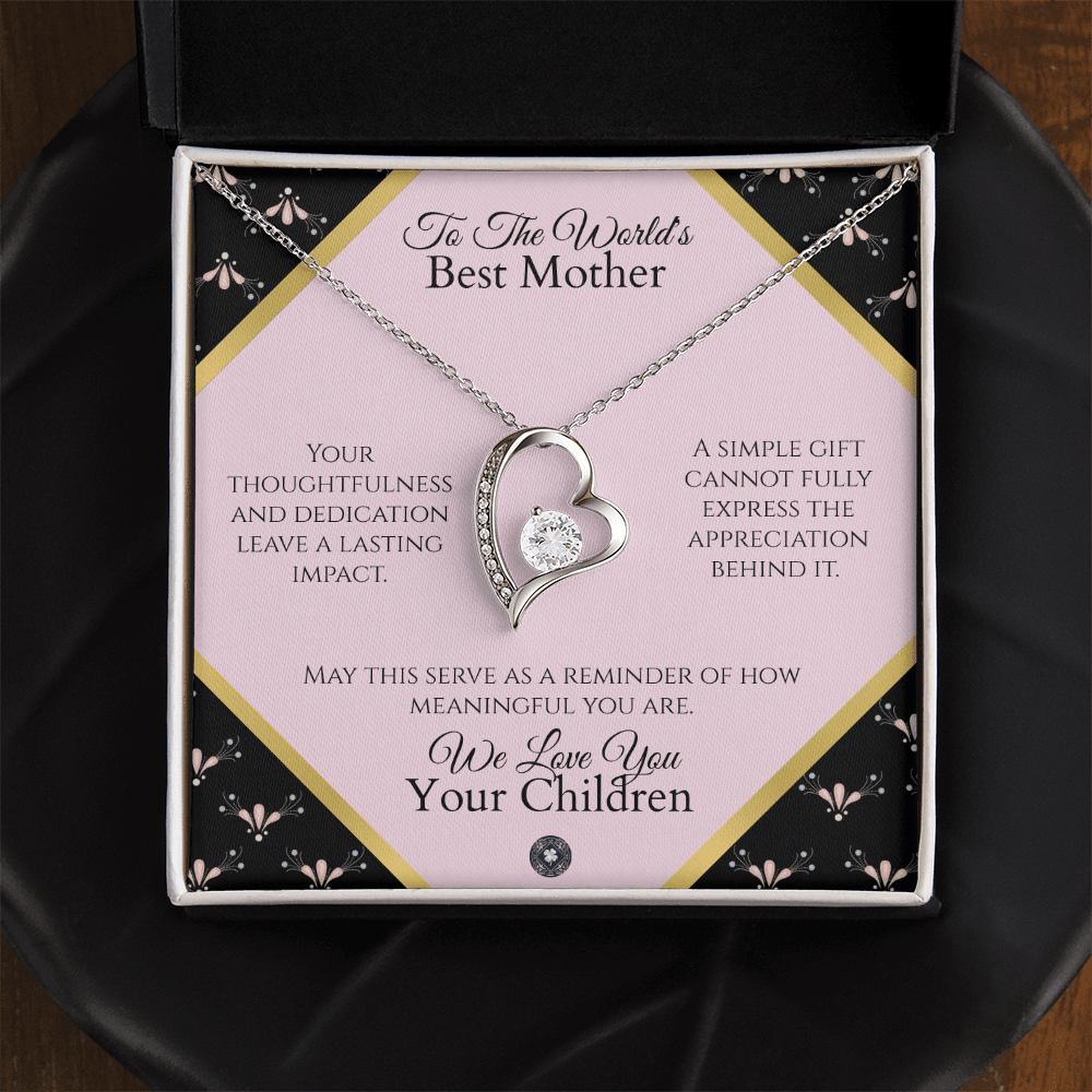 Forever Love Necklace: Personalized Pink Pixie Message Card Jewelry 14k White Gold Finish Two Tone Box The Sterling Clover & Co.