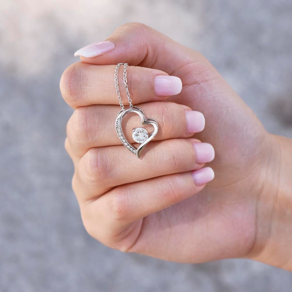 Forever Love Necklace: Personalized Azure Feather Message Card Jewelry 14k White Gold Finish Mahogany Style Luxury Box with LED The Sterling Clover & Co.