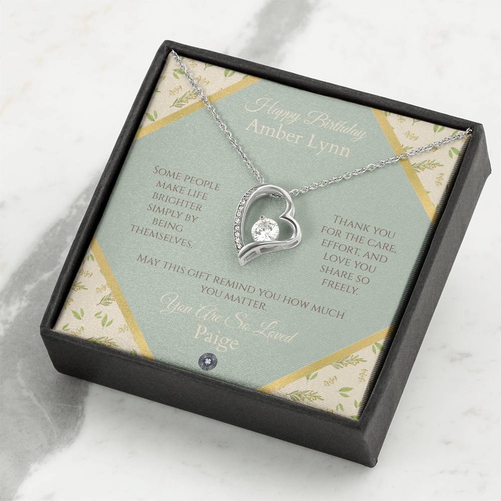 Forever Love Necklace: Personalized Sage Boho Message Card Jewelry 14k White Gold Finish Two Tone Box The Sterling Clover & Co.