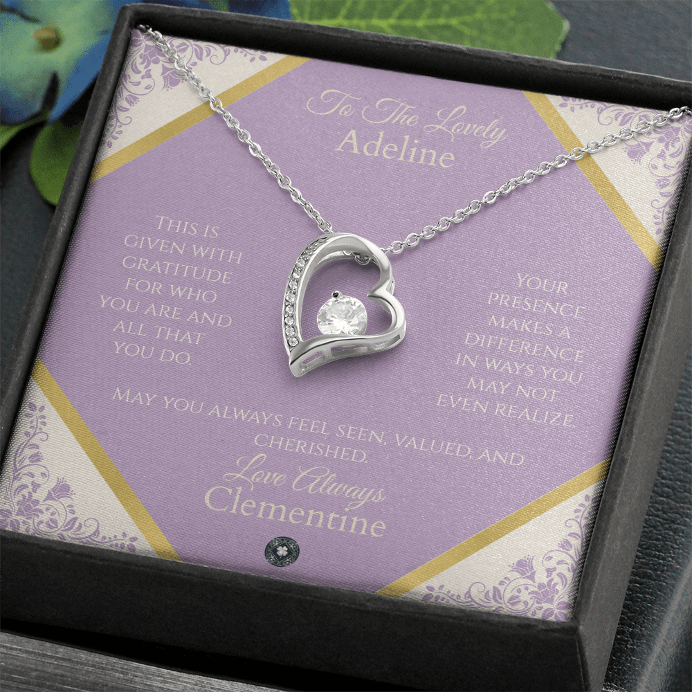 Forever Love Necklace: Personalized French Lavender Message Card Jewelry 18k Yellow Gold Finish Mahogany Style Luxury Box with LED The Sterling Clover & Co.