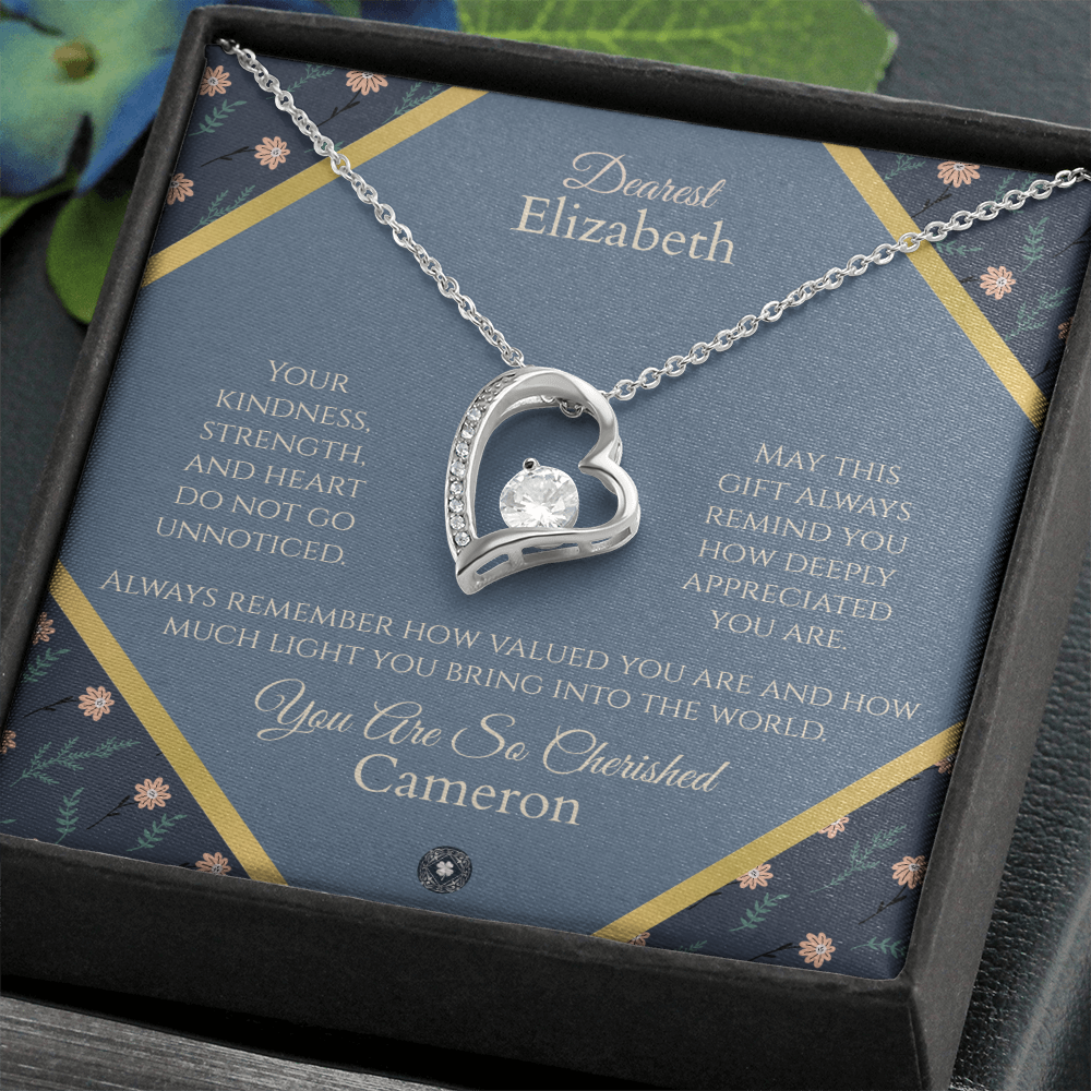 Forever Love Necklace: Personalized Navy Floral Message Card