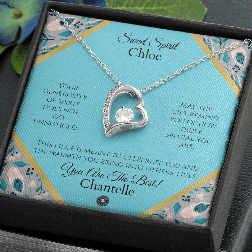 Forever Love Necklace: Personalized Azure Feather Message Card Jewelry 14k White Gold Finish Two Tone Box The Sterling Clover & Co.