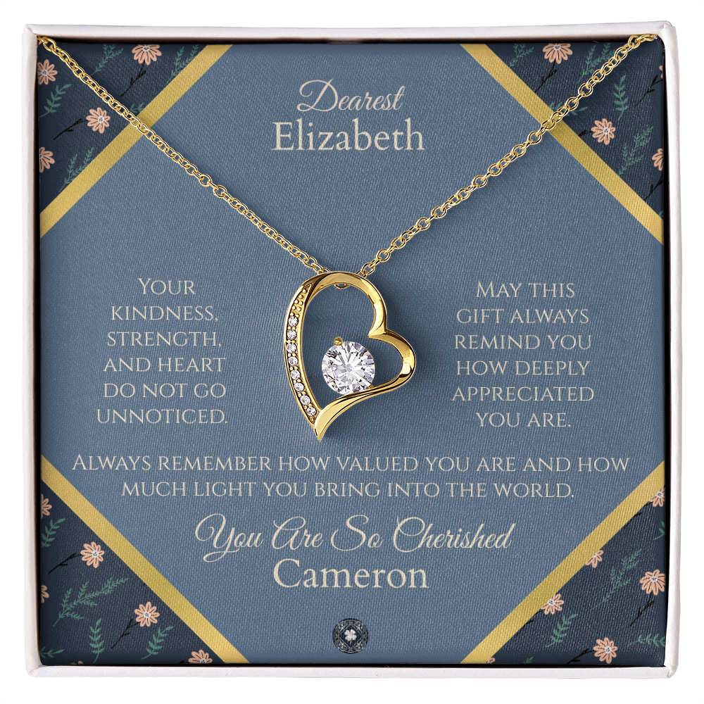 Forever Love Necklace: Personalized Navy Floral Message Card