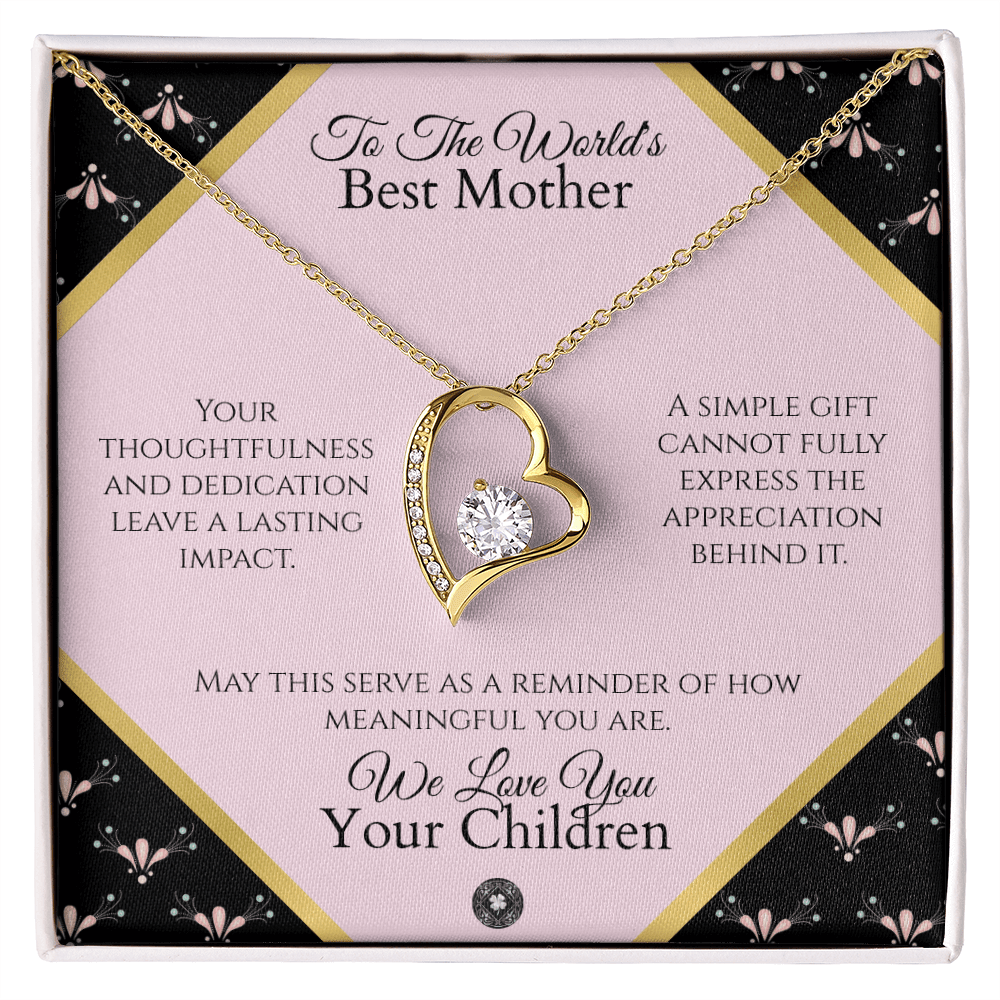 Forever Love Necklace: Personalized Pink Pixie Message Card Jewelry 14k White Gold Finish Mahogany Style Luxury Box with LED The Sterling Clover & Co.