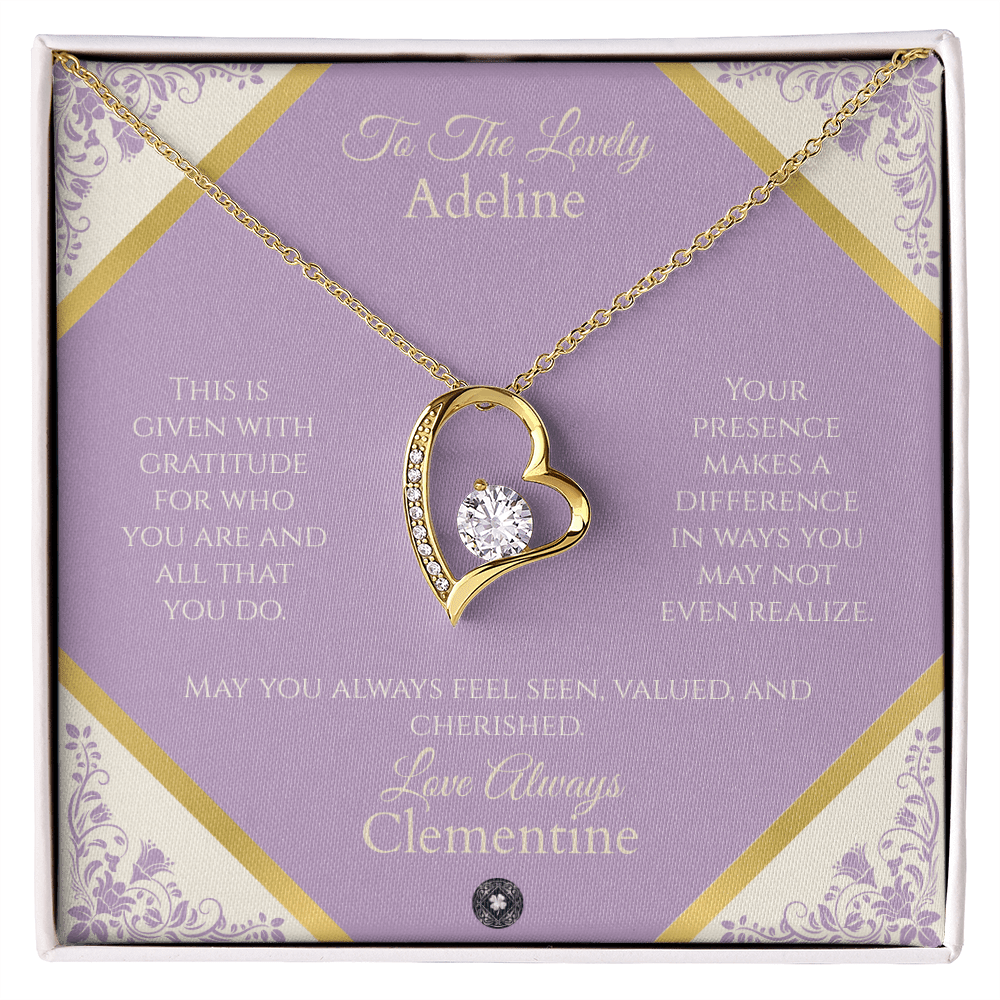 Forever Love Necklace: Personalized French Lavender Message Card Jewelry 18k Yellow Gold Finish Mahogany Style Luxury Box with LED The Sterling Clover & Co.
