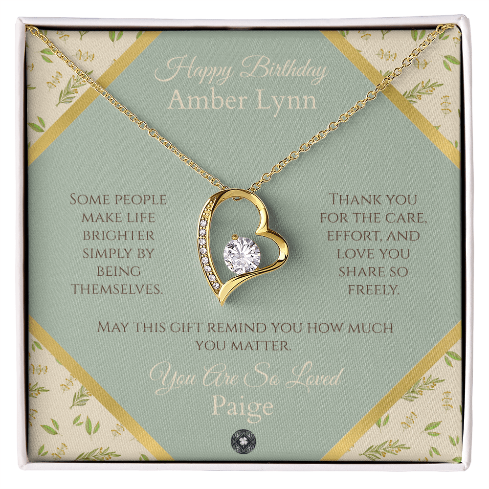 Forever Love Necklace: Personalized Sage Boho Message Card Jewelry 14k White Gold Finish Two Tone Box The Sterling Clover & Co.