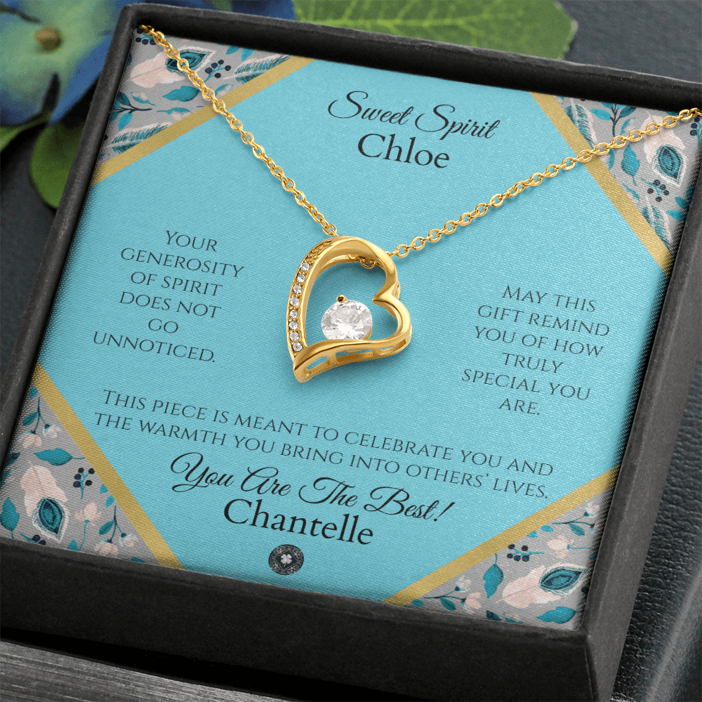 Forever Love Necklace: Personalized Azure Feather Message Card Jewelry 18k Yellow Gold Finish Two Tone Box The Sterling Clover & Co.